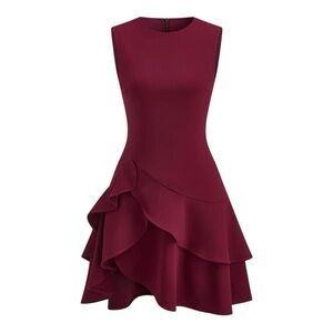 Commense Burgundy Ruffle Hem Mini Dress NWT Graduation Wedding Guest XS